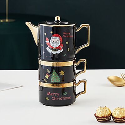 Christmas ceramic set 400ml in BLACK consisting of 2 mugs and a teapot DF-927B