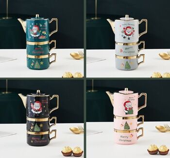 Coffret céramique de Noël 400ml en NOIR composé de 2 mugs et d'une théière DF-927B 2