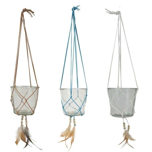 Bohemian feather lanterns with leather cords - 3 colour mix