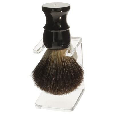 Shaving brush holder, clear plastic with pure badger shaving brush black