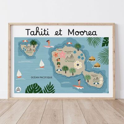 TAHITI-MOOREA Poster – Küstenkarte