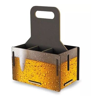 Bottle carrier six pack "beer" made of wood