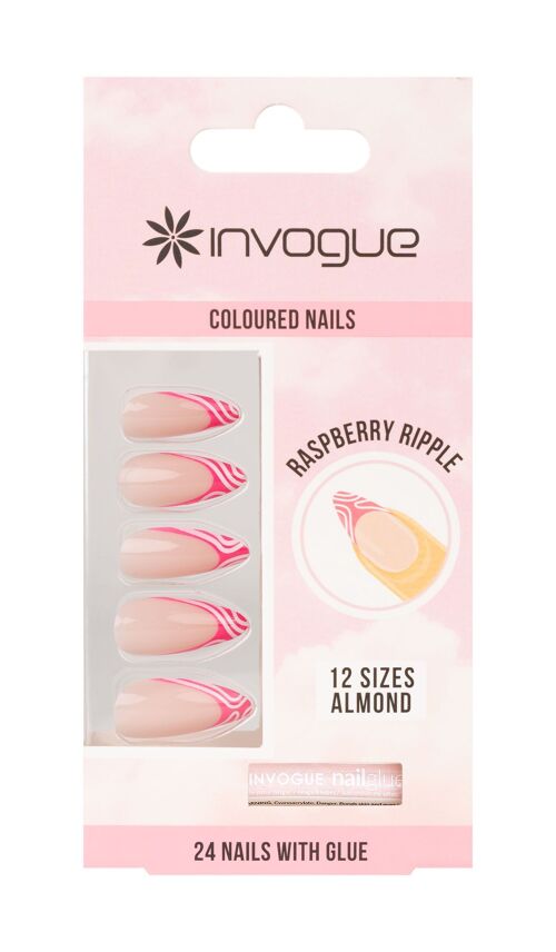Invogue Raspberry Ripple Almond Nails - Pack of 24