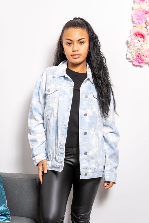 Denim jacket with embossed hearts and tie dye wash