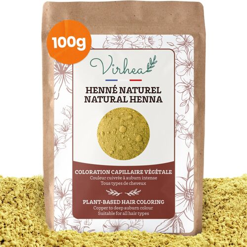 Henné Naturel en Poudre 100G Qualité AAA+ Coloration Naturelle Cheveux Auburn et Cuivré- Apporte Soin Brillance et Volume