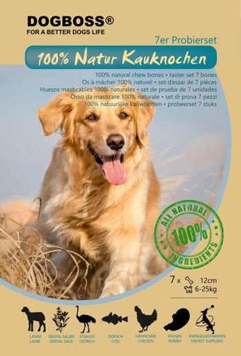 DOGBOSS Os à mâcher 100% naturels pour chien, lot d'essai de 7 12 cm (7x55g=385g) ou 17 cm (7x115g=805g) 6