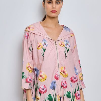 Madrid Mid-length floral print hooded jacket