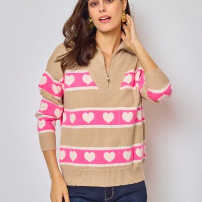 Heart Stripe Trucker Neck Sweater