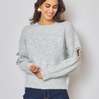 Plain Heart Rhinestone Sweater on Sleeve