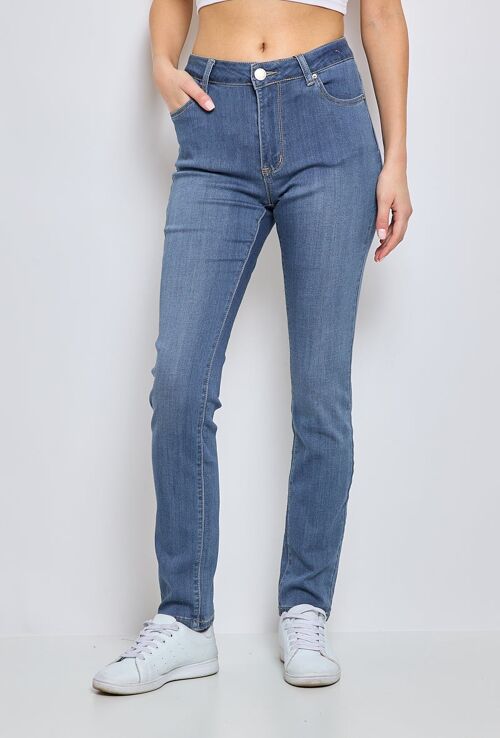 BleuSlim - Jeans taille haute coupe slim 5 poches