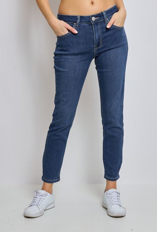 Bleu Stone - Jeans taille haute coupe slim 5 poches 7/8eme