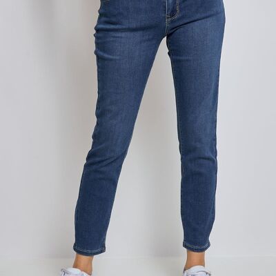 Bleu Stone - Jeans taille haute coupe slim 5 poches 7/8eme