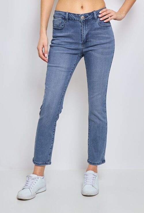 BleuM - Jeans taille haute coupe slim 5 poches 7/8eme