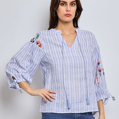 Lena - Bohemian blouse with stripes and cords