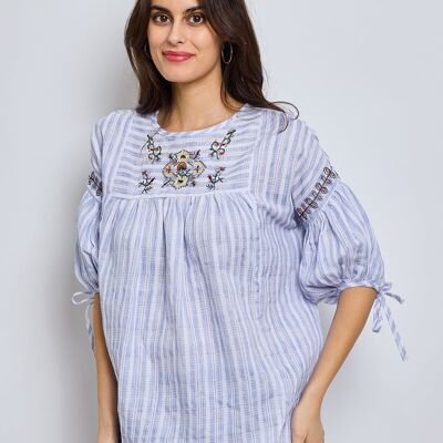 Nell - Bohemian striped and embroidered blouse