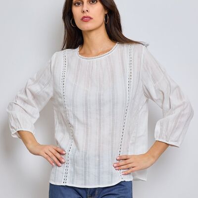 Celestia - Banded and embroidered blouse