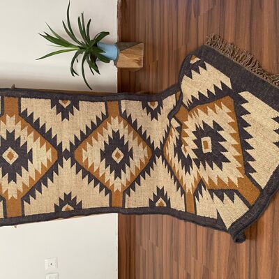 2 x 10 pies - Yute\Lana Kilim Runner tejido a mano, Decoración del hogar, Vestíbulo, Regalo, Camino lateral de la cama, Balcón, ALFOMBRA tradicional india\ALFOMBRA Todos los tamaños personalizados