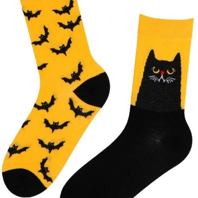 EVIL CAT Halloween socks with a cat and bats