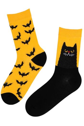EVIL CAT Chaussettes d'Halloween avec un chat et des chauves-souris 1