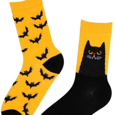 EVIL CAT Calzini di Halloween con un gatto e pipistrelli