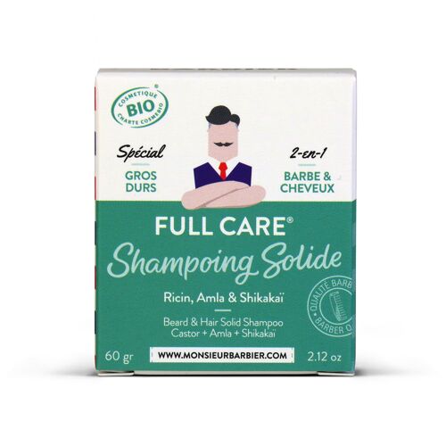 FULL CARE - Shampoing Solide Bio Barbe & Cheveux pour Hommes