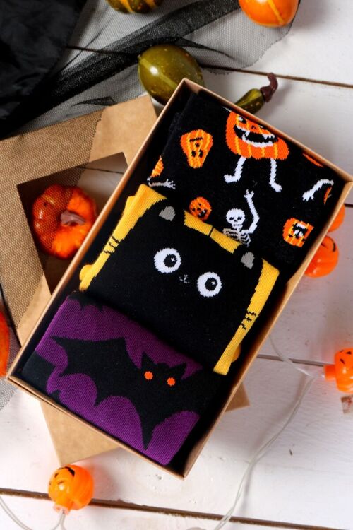Halloween gift box BLACK CAT with 3 pairs of socks