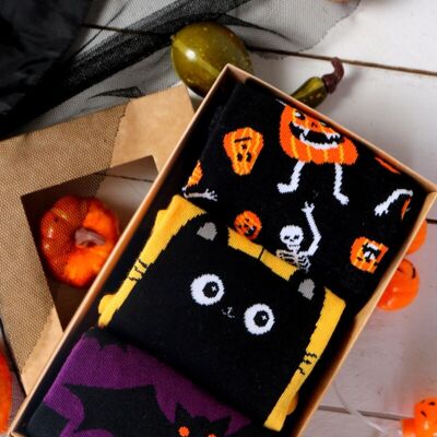 Confezione regalo Halloween GATTO NERO con 3 paia di calzini