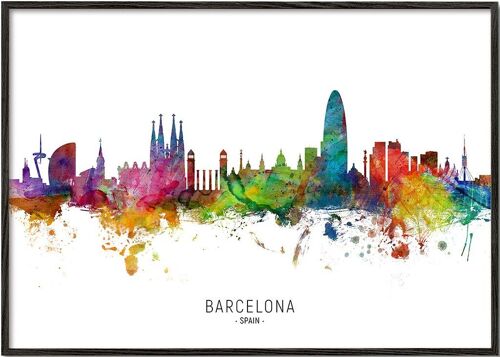 Tableau Barcelona skyline multicoloré