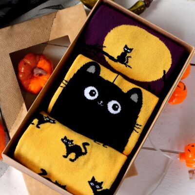 Halloween-Geschenkbox SPOOKY CAT mit 3 Paar Socken