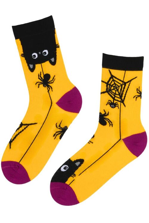 BLACK CAT Halloween socks with a black cat and a spider