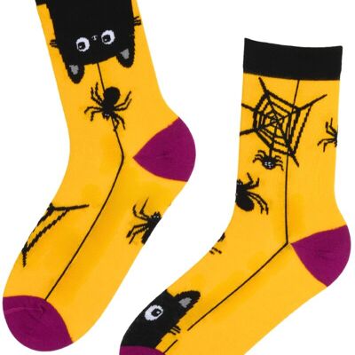 BLACK CAT Halloween socks with a black cat and a spider