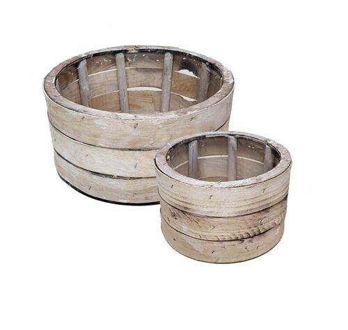 HBX white wash round wooden set of 2 flower or plant boxes