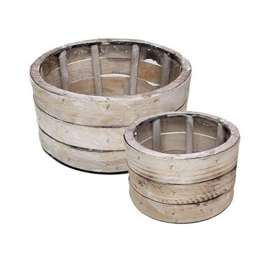 HBX white wash round wooden set of 2 flower or plant boxes