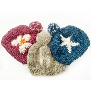 Chapeau à fleurs tricoté pour bébé 1-2 ans 3