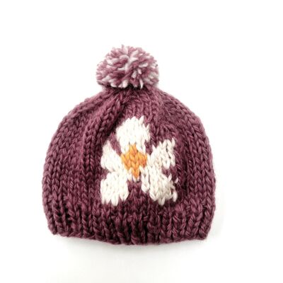 Cappello lavorato a maglia con fiori per neonati 3-5 anni