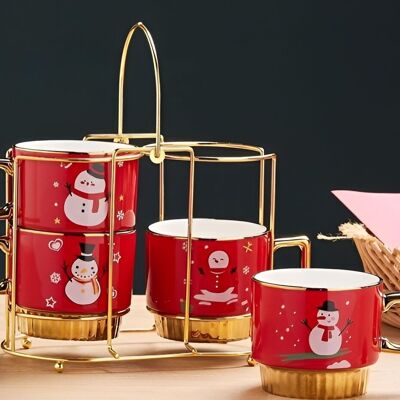 Christmas set with ceramic mugs and metal base DF-952