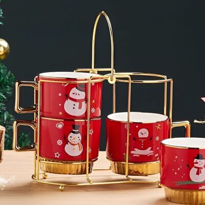 Ensemble de Noël avec tasses en céramique et base en métal DF-952