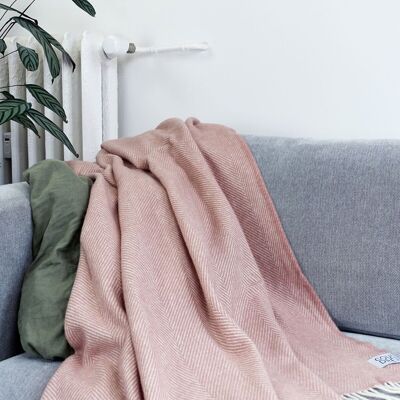 Manta de lana / manta de peluche en espiga de piedra rosa