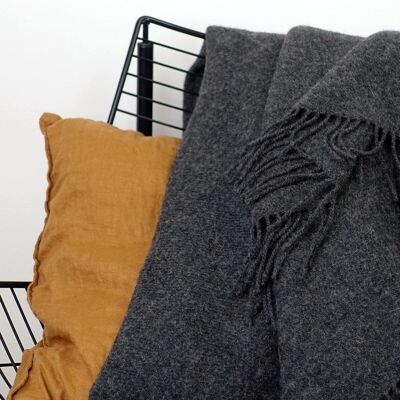 Couverture en laine / couverture câline mono anthracite mélangée