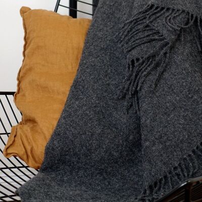 Couverture en laine / couverture câline mono anthracite mélangée