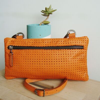 Orange leather bag. Oscar.