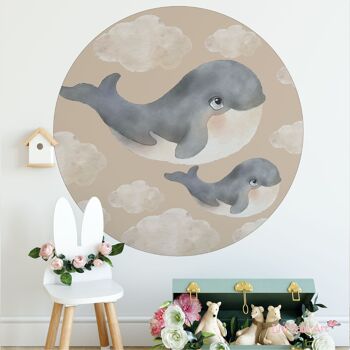 Cercle mural baleines rose 1