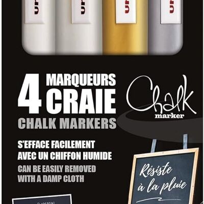 Uni-ball - CHALK MARKER range - ref: PWE5M/4 PF ASSF46 - Chalk marker medium conical tip - Pack of 4 - 1.8 - 2.5 mm - 2 white, gold, silver