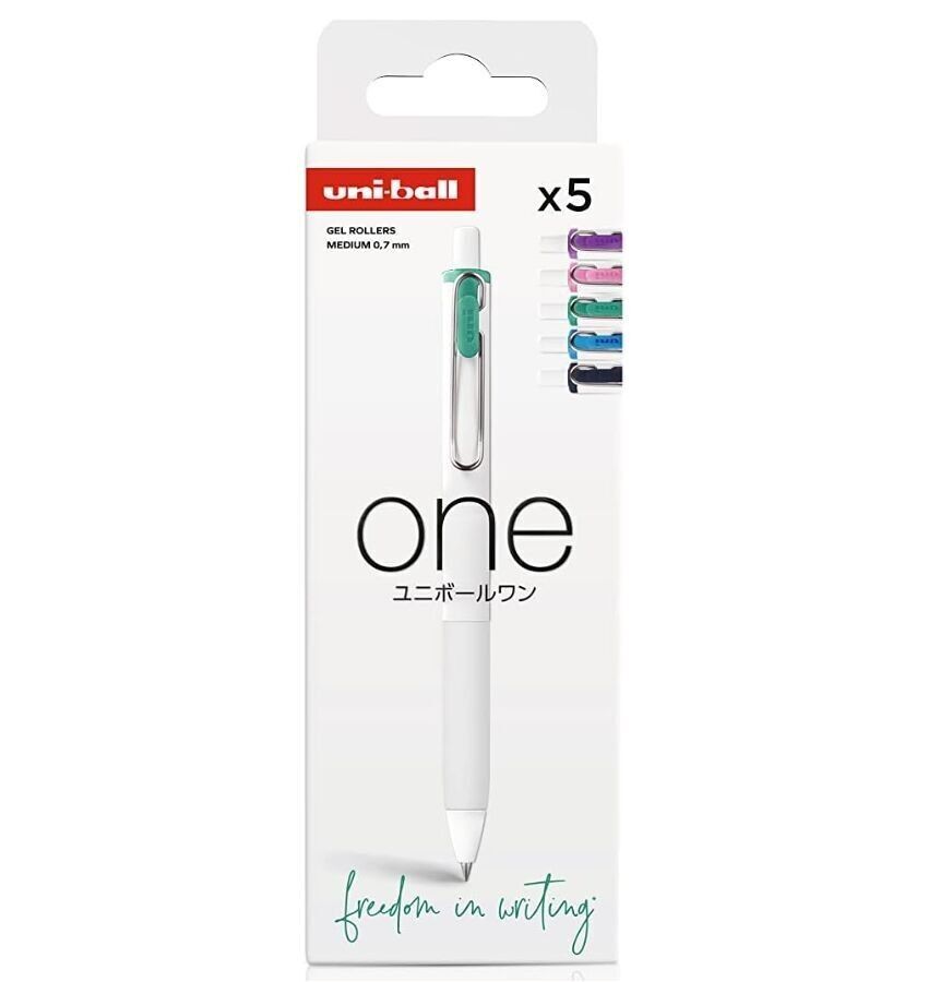 Uni-ball - Gamma ONE - ref: UMNS/07/5 PF ASS65 - Rullo inchiostro gel ONE 0,7 mm - Confezione da 5 - Colori elettrici RE+BCI+VCI+J+MAN