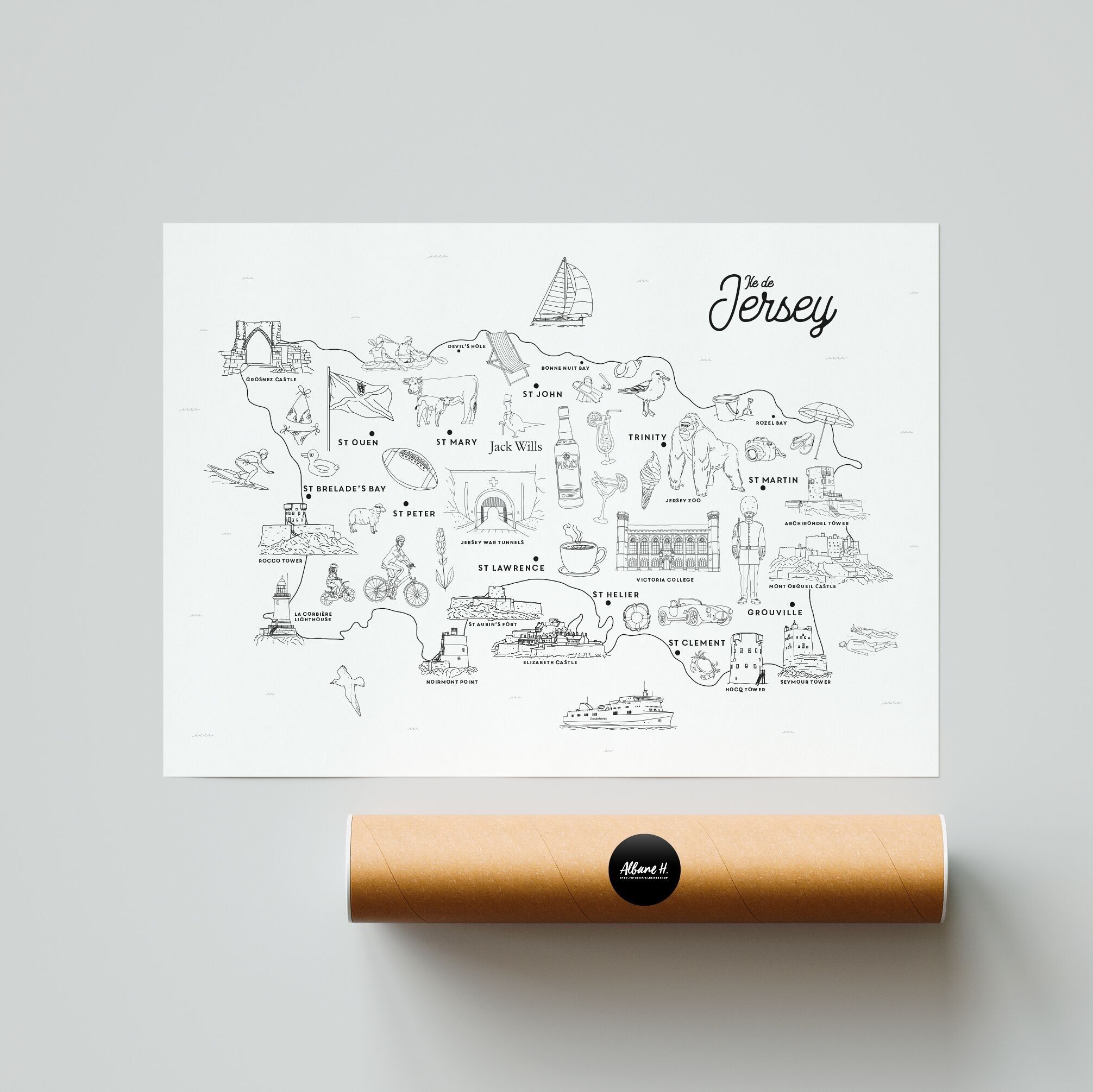 Póster de la isla de Jersey - Papel A4 / A3 / 40x60