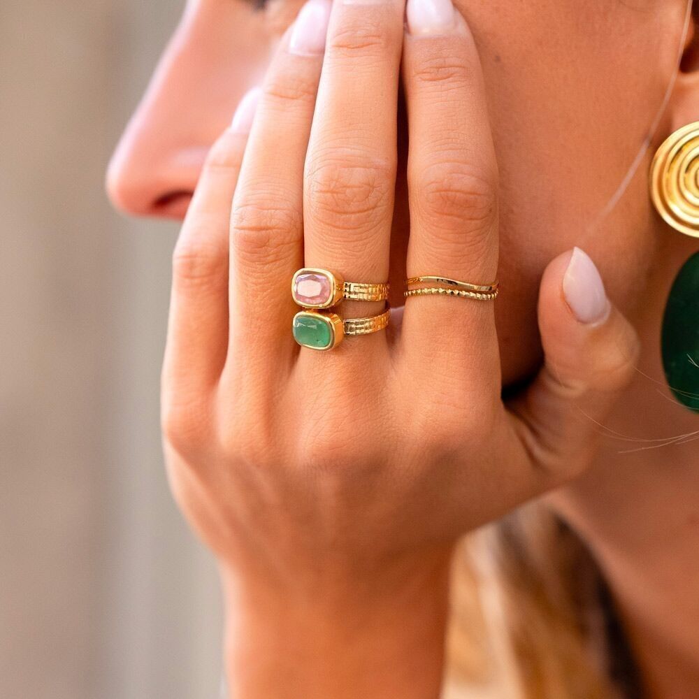 Cindy-Ring – Edelstahl mit rechteckigem Naturstein