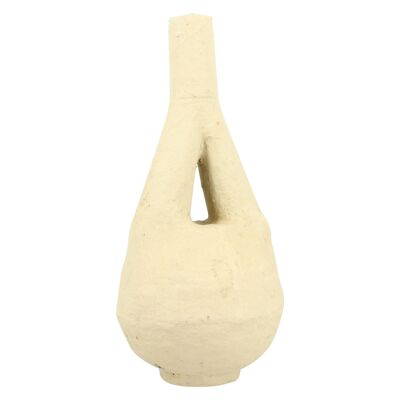 VASE DÉCORATIF EN PAPIER MACHÉ DE COULEUR SABLE FAIT A LA MAIN 22X22X45CM TÉNÉRÉ