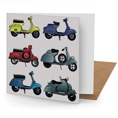 Tarjeta de felicitación de scooter (150x150 en blanco)