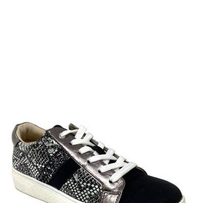 Sneaker nera con stampa animalier - F5873