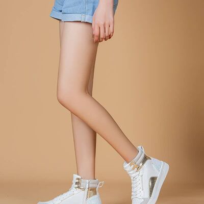 Multi-material high-top lace-up sneaker - F6059